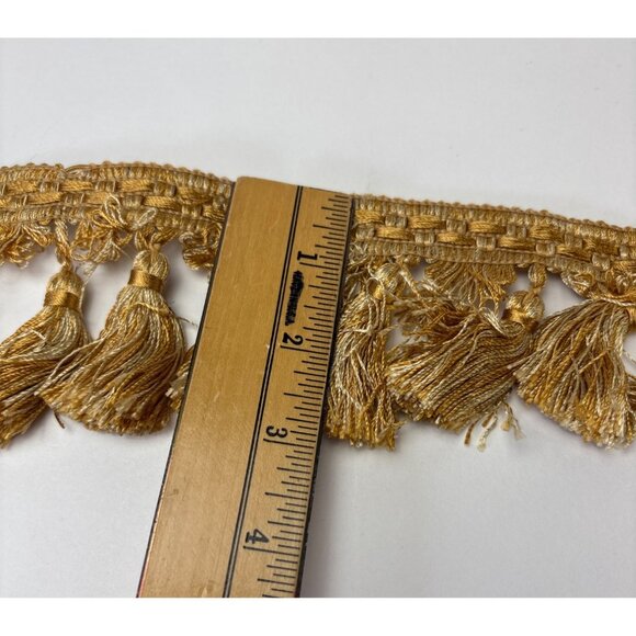 Golden Fringe Trim Tassel Border Fabric 2 yards 20" Sewing Home Décor Craft Vtg - Picture 4 of 13